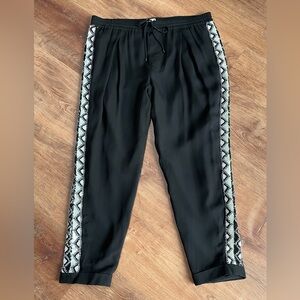 Haute Hippie Beaded Sequined Silk Jogger Pants Size Large Black Aztec Boho